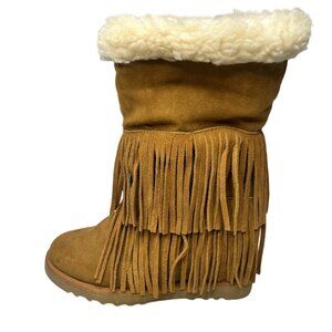 Madden Girl Tan Ankle Boots with Cozy Fur Trim and Fringe Detail